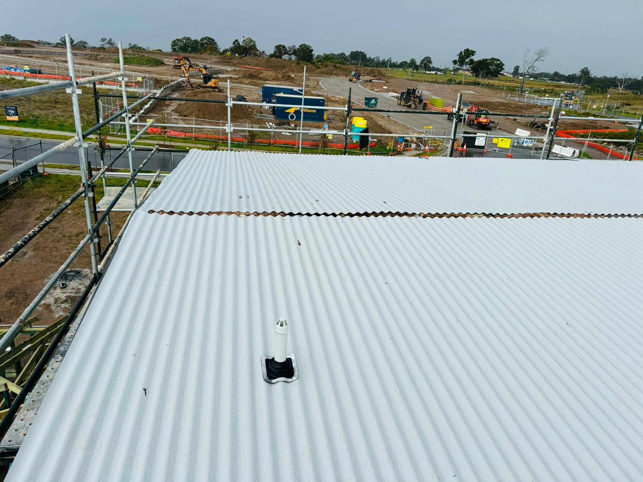 Aerial view of completed commercial Colorbond roof